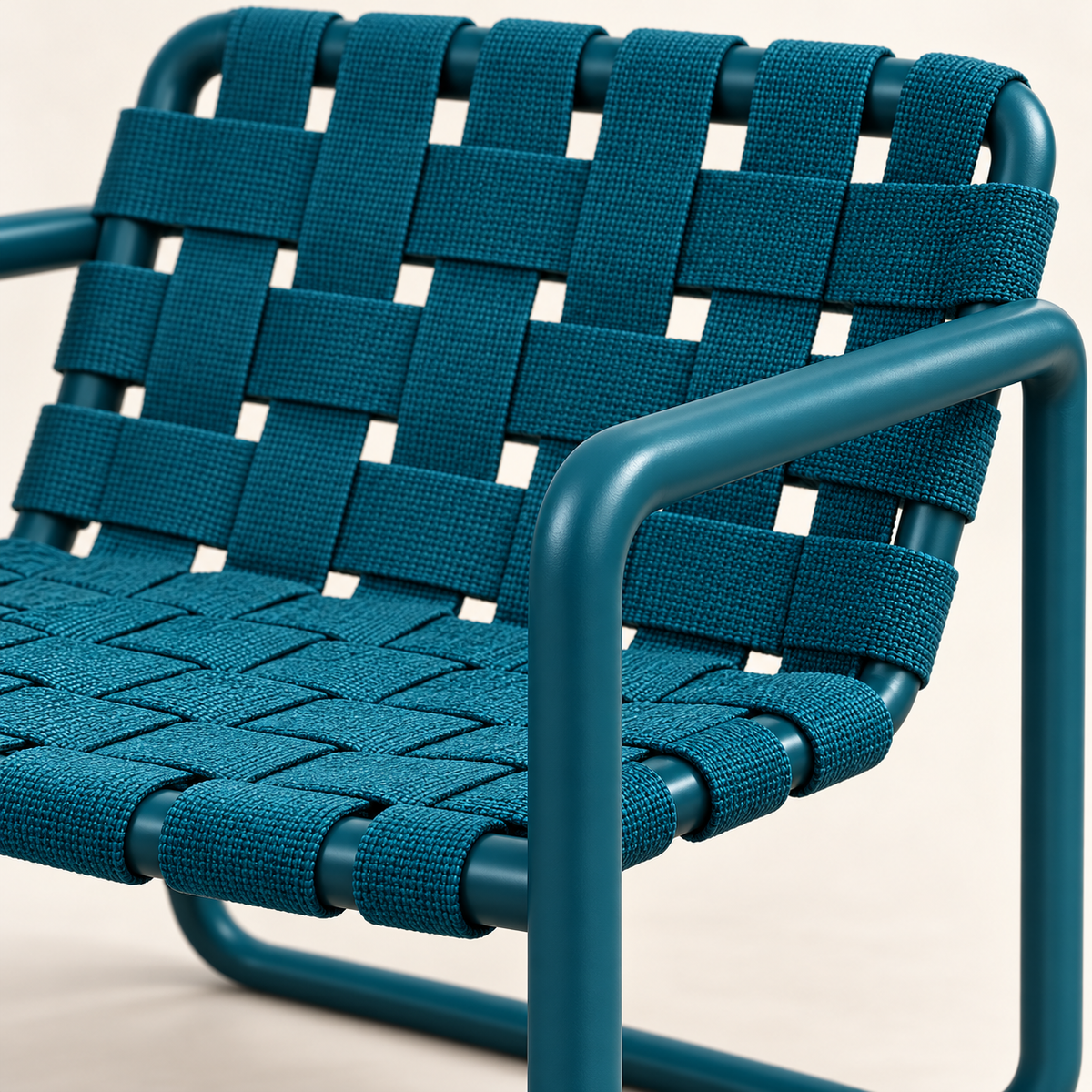 Detalhe ilustrativo digital da trama larga e da estrutura tubular do conjunto Costa Verano; não constitui prova de fabricação