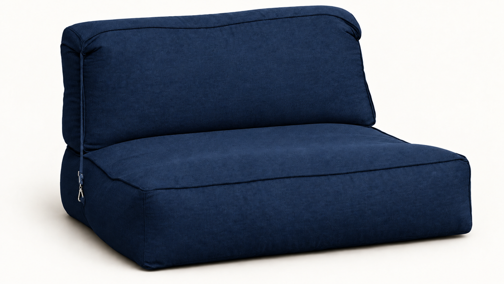 Acolher Verano — Puff Lounge com Encosto em Azul-Marinho — representação digital