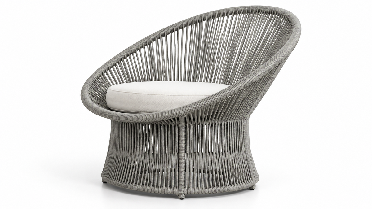 Arco Verano — Poltrona Oval de Trama Vertical em Cinza Mineral — representação digital