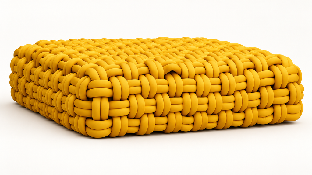 Trama Verano — Puff Retangular de Trama Volumosa em Amarelo Solar — representação digital