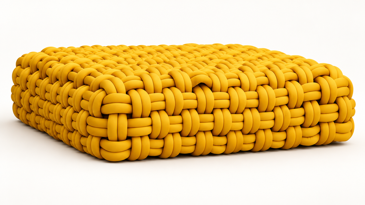 Trama Verano — Puff Retangular de Trama Volumosa em Amarelo Solar — representação digital